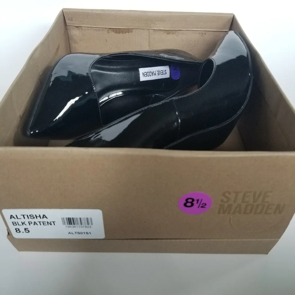 NIB NWOT Steve Madden Altisha black patent 4.25" heels siz 8.5 - Picture 12 of 13